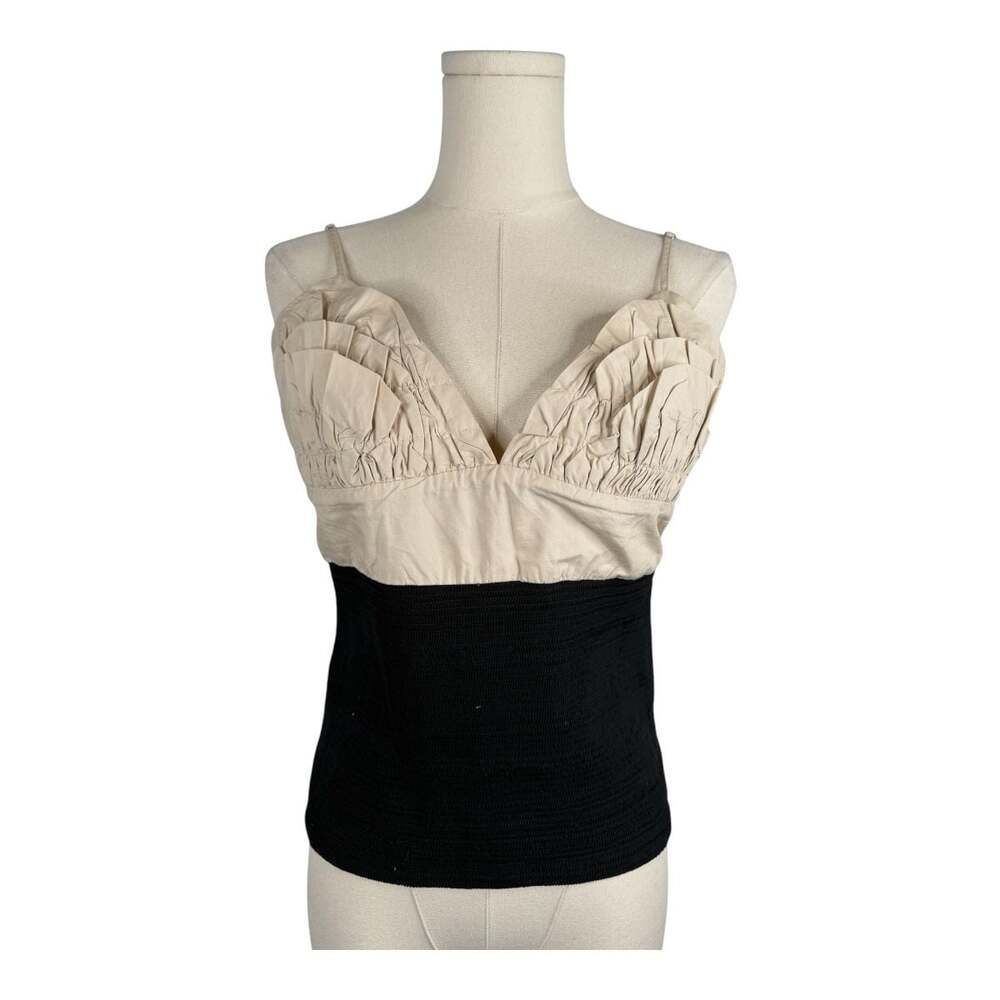 Zara Beige and Black Colorblock Ruffled Tank Top Large NWT